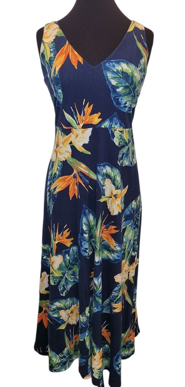 Chaps RL Birds of Paradise Maxi Dress Tropical L Resort Vacation Coastal Summer